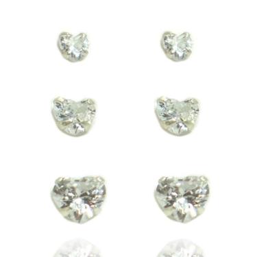 Imagem de Kit 3 Brinco Coração Zirconia Branca Prata 925 - Lojas La+Ny, 5, Prata