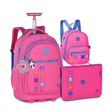 Imagem de Kit Escolar Mochila Rodinhas com Lancheira e Estojo Fichário-Feminino
