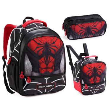 Imagem de Kit Mochila Escolar Lancheira Estojo Aranha Menino Spider-Masculino