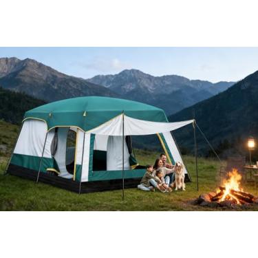 Imagem de Verde+Branco, 420 * 305 * 200 cm, Barraca de Camping, Barraca, Barraca de Camping 8~12 Pessoas Impermeavel, Barraca Camping, Camping, Barraca de Acampamento, Acampamento