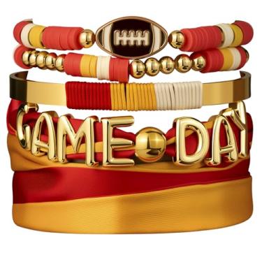 Imagem de DoDoBeads Conjunto de pulseiras femininas para dia de jogo – 4 peças de joias empilháveis de futebol, acessórios versáteis para fãs de esportes para chapéu, bolsa e colar, Medium, Metal, Sem Pedra