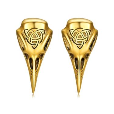 Imagem de OIDEA Brincos masculinos de corvo viking: brincos punk góticos de crânio de cruz celta brincos falsos leves hipoalergênicos de aço inoxidável joias presentes, one size, Metal, Sem pedra preciosa