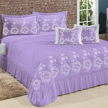 Imagem de Kit Cobre Leito Casal Super King Amore 07 Peças Bordadas LILÁS - ATELI