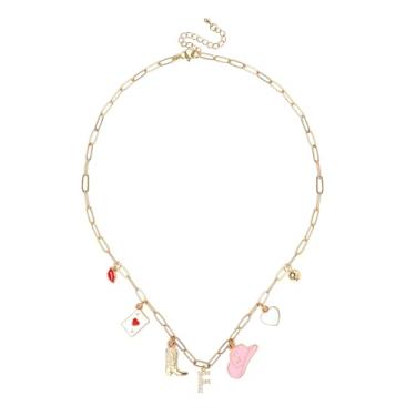 Imagem de Colar com pingente de letra de vaca ocidental dourado para mulheres, colar com pingente de vaca botas de vaca chapéu moderno clipe de papel corrente colar joia presente (F)