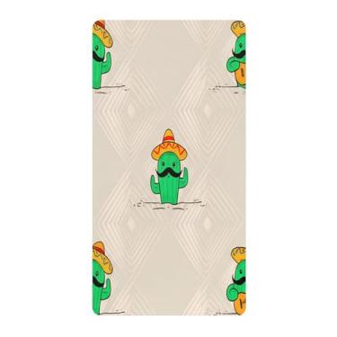 Imagem de Blueangle Lençol de berço padrão para berço infantil - Lençóis de algodão macio e respirável com cactos usando sombreros (117)