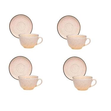 Imagem de Jogo de Xícaras de Porcelana com Pires - Complemento para Pratos de Jantar, Ideal para Café, Chá e Jogo de Pratos Doméstico (4 Peças)