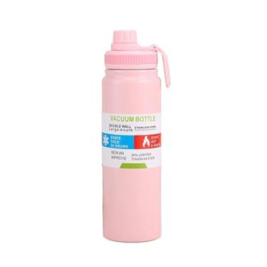 Imagem de Garrafa Térmica de Água Inox 800ml com Alça e Bico Esportivo para Academia, Esporte e Dia a Dia (Rosa)