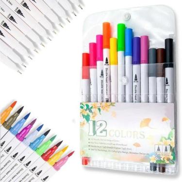 Imagem de Kit 12 Canetas Ponta Dupla Brush Escolar - Europio