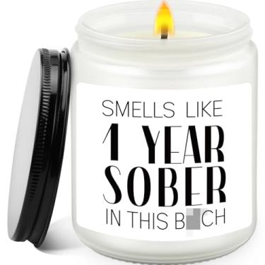 Imagem de Vela de presente sóbrio de 1 ano - presentes engraçados de sobriedade para mulheres e homens, aniversário de sobriedade, celebração de recuperação, presente orgulhoso de você - cera de soja perfumada