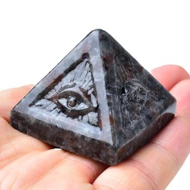 Imagem de WUYOUSHI Estátua de pirâmide de olho turco de pedra de chama - estatueta de cristal de cura feita à mão para energia positiva, meditação e reiki, decoração de pedra natural, presente espiritual da