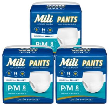 Imagem de Fralda Pants Adulto Mili Vita Care  Tam P/M premium 3 pacotes c/ 8 (total 16)
