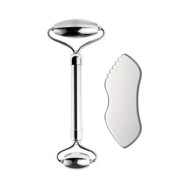Imagem de Conjunto De Rolo Facial E Gua Sha Em Aço Inoxidável, Ferramentas De Be