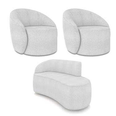 Imagem de Sofá 2 Lugares Orgânico 140cm Morgan e 2 Poltronas Lua Bouclê Cinza D03 - D'Rossi