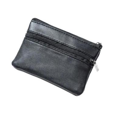 Imagem de Bolsa De Moedas Unissex De Couro, Bolsa Pequena Com Zíper, Porta-dinhe