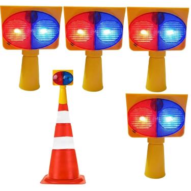 Imagem de Sinalizador Viario Solar Kit 4 Duas Cores Cone Estrada Pisca Alerta Obra Rodovia Emergencia Transito Fiscal
