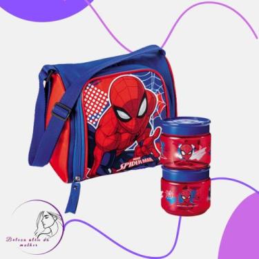 Imagem de Kit Bolsa Lancheira Térmica Homem-Aranha + 2 potes  Volta às Aulas com