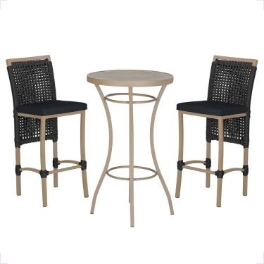 Imagem de Mesa Bistro E 2 Banquetas Roma Fendi Corda Náutica 12 Preta