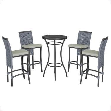 Imagem de Mesa Bistrô Com 4 Banquetas Roma Preta Corda Náutica 3 Trama Prata