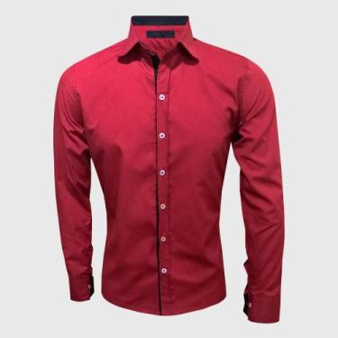 Imagem de Camisa Masculina Manga Longa Slim Fit Vermelho - Lojas Vicenttino, 4