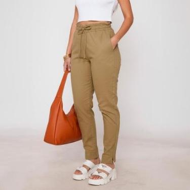 Imagem de Calça Sarja Feminina Cintura Alta com Elastano e Amarração Conforto e Estilo Casual-Fem...