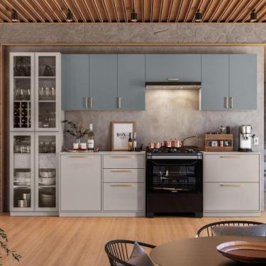 Imagem de Cozinha Modulada 6 Peças 12 Portas 5 Gavetas Com Cristaleira MDF Rodap