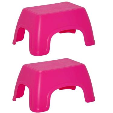 Imagem de Kit 2 Banquinhos Infantis Decorados Plástico Rosa Tramontina Brinquedoteca Banco Multiuso