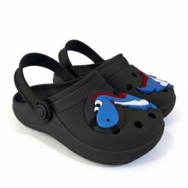 Imagem de Sandália Babuche Infantil Masculina Menino Dinossauro Azul. Confortáve