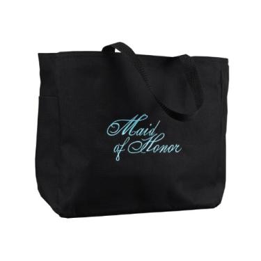 Imagem de Hortense B. Hewitt Acessórios de casamento preto com bolsa Aqua Bridal Party Tote Bag, Maid of Honor, 30,5 x 35,5 cm