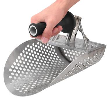Imagem de detector de Metal de Colher de Areia, Furo Hexagonal, Pá de detecção de Metal de Aço Inoxidável, Peneira de Metal Ao Ar Livre, Ferramenta de detecção de Caça Ao Tesouro de Metal