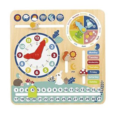 Imagem de Calendário com Relógio Madeira em Inglês TF329A Tooky Toy, Multicor