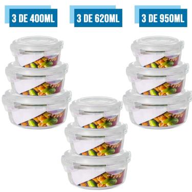 Imagem de Conjunto 9 Tamanhos Pote Hermético Vidro Kit Redondo