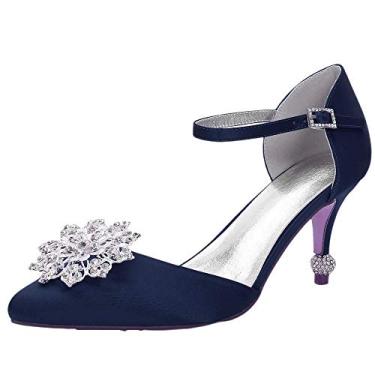 Imagem de Sapatos femininos D Orsay salto médio casamento bico fino casamento casamento strass, Sblue, 6.5
