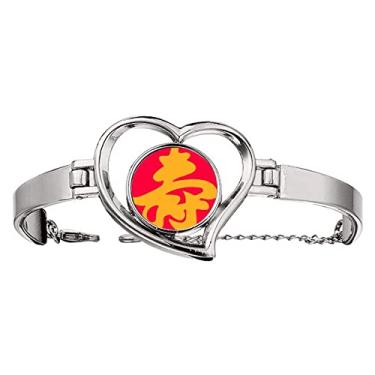 Imagem de N/A N/A Bracelete de coração com pinceladas vermelhas grandes parabéns com pingentes de coração, medium, metal