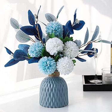 Imagem de LNGODEHO Flores artificiais com vaso arranjos de flores falsas para decoração de mesa centros de mesa para sala de jantar - azul marinho
