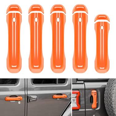 Imagem de CheroCar Capa para maçaneta de porta Jeep JL com acabamento para maçaneta traseira adequada para Jeep Wrangler JL JLU Sports Sahara Freedom Rubicon 2 portas e acessórios externos de 4 portas, laranja
