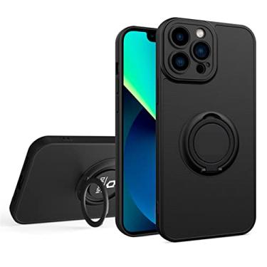 Imagem de Capa fina para iPhone 14/14 Pro/14 Plus/14 Pro Max, capa traseira de grau militar com anel giratório dobrável capa de TPU proteção magnética à prova de choque, preta, 14 pro 6,1 polegadas