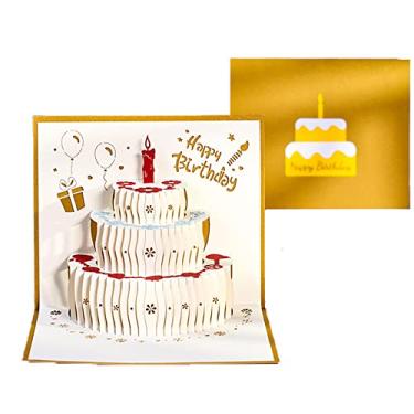 Imagem de Yajun Cartões de bolo de feliz aniversário 3D pop-up dobrado feito à mão cartões de felicitações engraçados com envelope cartão de amigo aberto para ela, ouro