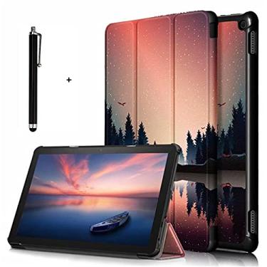 Imagem de Capa dobrável com suporte para tablet Amazon Fire HD 10/Fire HD 10 Plus de 10,1 polegadas (11ª geração, versão 2021) - capa fina à prova d'água com função de despertar/hibernação automática, caneta capacitiva com tela sensível ao toque, noite