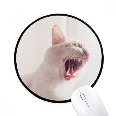 Imagem de DIYthinker Animal Branco Fierce Cat Fotografia Mouse Pad Desktop Office Tapete Redondo para Computador