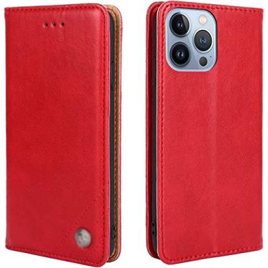 Imagem de TONECY Capa flip para iPhone 14/14 Plus/14 Pro/14 Pro Max, capa de telefone carteira de couro durável com suporte de cartão capa protetora à prova de choque (cor: vermelho, tamanho: 14ProMax)