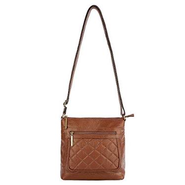 Imagem de Bolsa transversal matelassê de couro liso Bia - Whisky