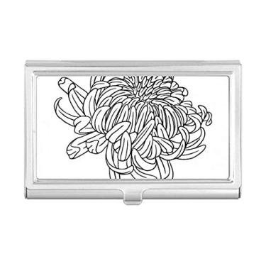 Imagem de Porta-cartões de visita com desenho de planta de flor e crisântemo