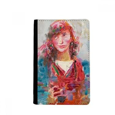 Imagem de Red Scarf Girl XJJ Porta-passaporte com pintura a óleo Notecase Burse carteira carteira porta-cartões