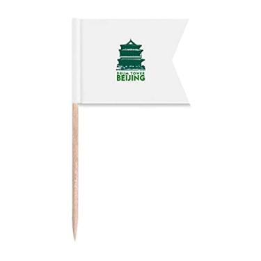 Imagem de Torre de tambor de turismo, bandeiras de palito chinesas de Pequim, marcação de rotulagem para bolo de festa, comida de queijo