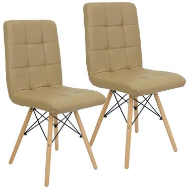 Imagem de Kit 2 Cadeiras Gomos Eiffel Eames Fitz Dublin Estofada Base Madeira Nude