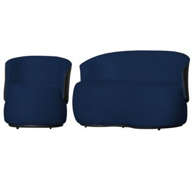 Imagem de Kit 1 Namoradeira e 1 Poltrona Orgânica Beatriz Suede Composê Corino Preto - Estopar
