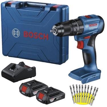 Imagem de Parafusadeira Furadeira Impacto 18V 2 Baterias GSB 185-LI BOSCH + Brocas