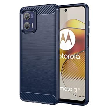 Imagem de Capa para Motorola Moto G73 5G 6.5" 2023 (Inclui 2 películas de tela) capa macia anti-queda com borda elástica, Capa protetora TPU emborrachada para Motorola Moto G73 5G -Azul