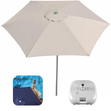 Imagem de Kit Ombrelone Guarda Sol 2,6m Alumínio Malibu Garden Bege Com Base Plástica Branca - Tobee