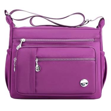 Imagem de MINTEGRA Bolsa de ombro feminina espaçosa com vários bolsos, bolsa tiracolo feminina, moderna, bolsa com alça superior, Roxo - G, Large, Casual